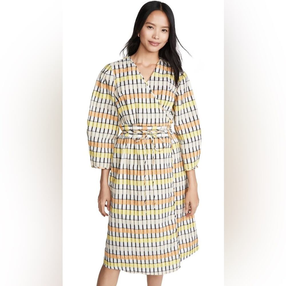 Baum Und Pferdgarten Dance Abylene Gingham Puff-sleeve Wrap Dress Sz 36 (US 6)